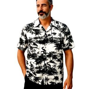 Men's XL Sox Black White Shirt Short Sleeve 46 48 Button Down